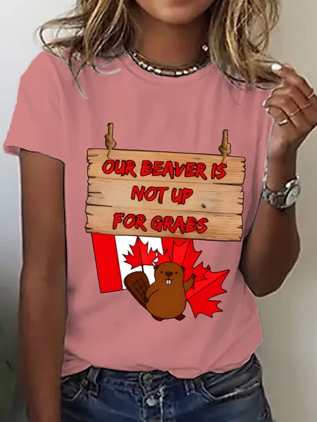 

Women's “Our Beaver Is Not Up For Grabs ” Funny Patriotic Design Short SleeveT-Shirt, Orange pink, T-shirts