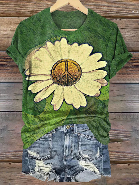 

Casual Geometric Crew Neck Short Sleeve T-shirt, As picture, T-shirts