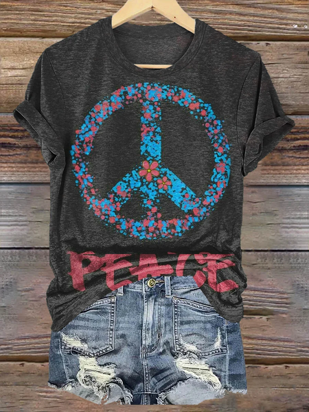 

Casual Geometric Crew Neck Short Sleeve T-shirt, As picture, T-shirts
