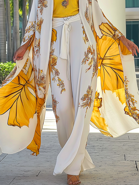 

Vacation Floral Fashion Pants, Yellow, Pants