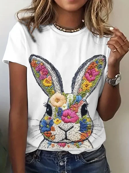 

Casual Easter Bunny print T-shirt, White, T-shirts