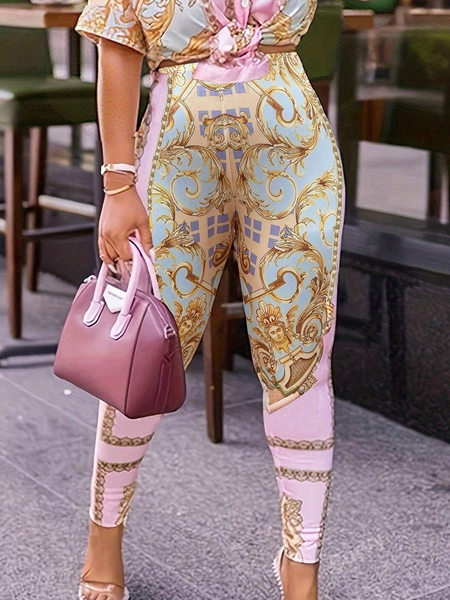 

Urban Geometric Legging Pants, Pink, Pants