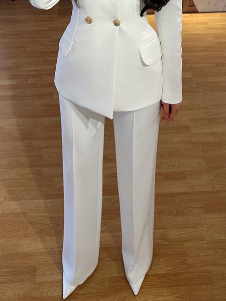 

Elegant Plain Straight Pants, White, Pants