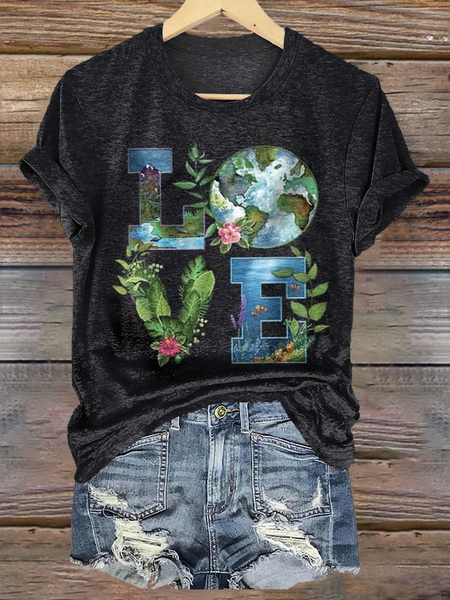 

Casual Geometric Crew Neck Short Sleeve T-shirt, As picture, T-shirts