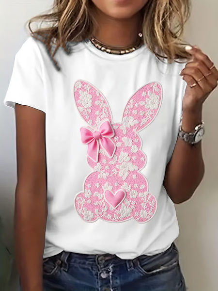 

Casual Easter (rabbit) Crew Neck Short Sleeve T-shirt, White, T-shirts