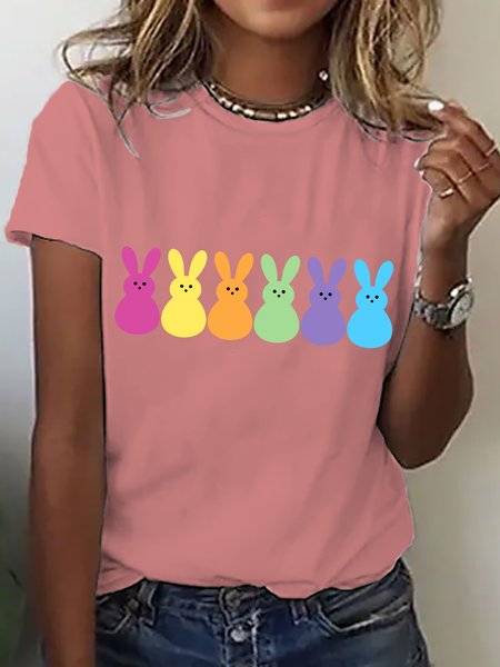 

Casual Easter (rabbit) Crew Neck Short Sleeve T-shirt, Orange pink, T-shirts