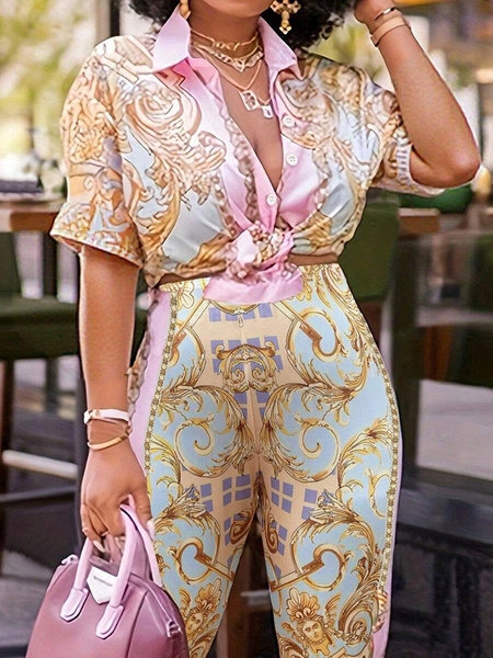 

Urban Geometric Printing Shirt, Pink, Blouses and Shirts