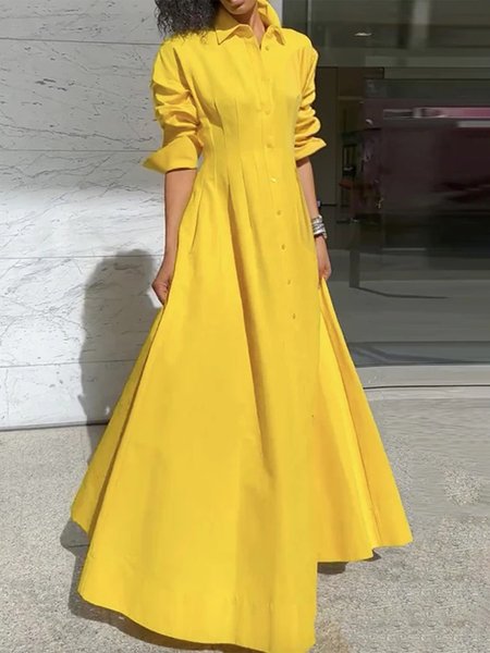 

Urban Plain Shirt Collar Maxi Dress, Yellow, Maxi Dresses