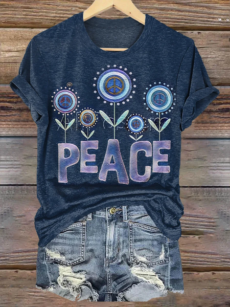 

Casual Geometric Crew Neck Short Sleeve T-shirt, As picture, T-shirts
