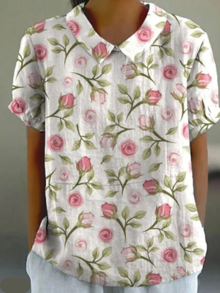 

Simple Shawl Collar Loose Blouse, As picture, Blouses & Shirts