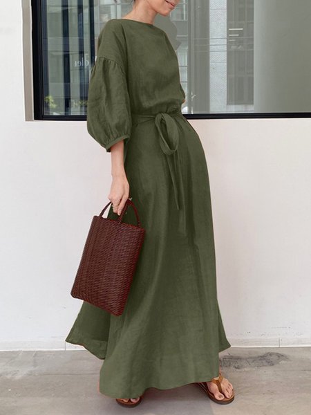 

Casual Plain Crew Neck Maxi Dress, Army green, Maxi Dresses