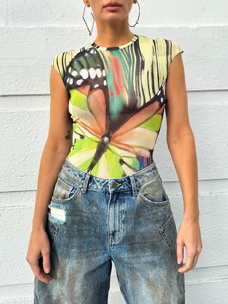 

Casual Butterfly Printing Crew Neck T-shirt, As picture, Tees