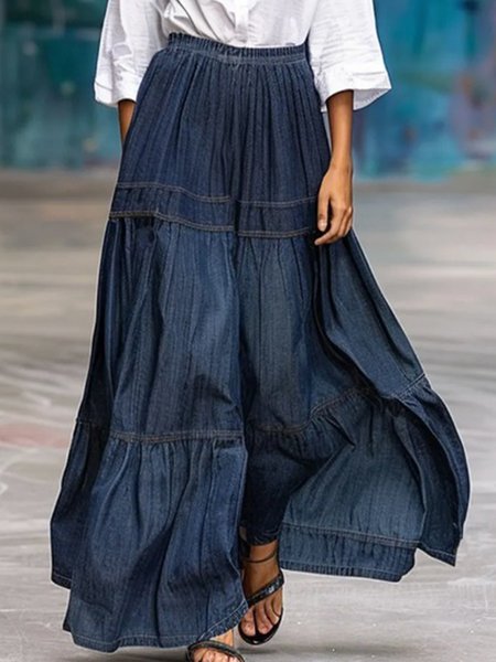 

Urban Loosen Plain Maxi Denim Skirt, Blue, Denim Skirts