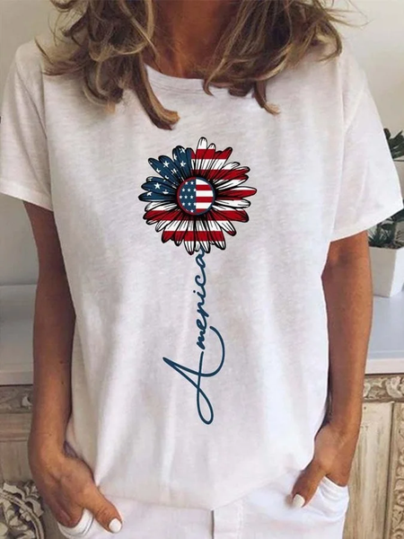 

Women Independence Day (Flag) Short Sleeve Tee T-shirt Crew Neck Printing Casual Summer Graphic Tee Top, White, T-Shirts
