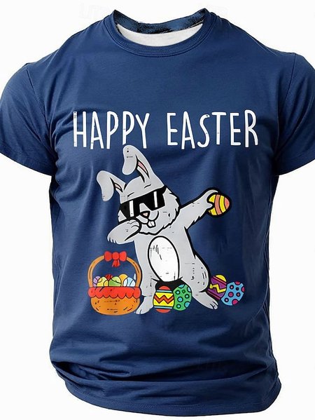 

Mens Easter Hip Hop Bunny Funny Short Sleeve T-Shirt, Navyblue, T-shirts