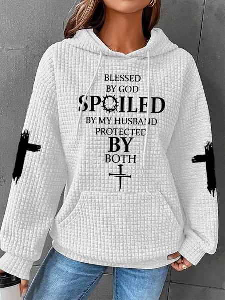

Women's Blessed By God Spoiled By My Husband Protected By Both Waffle Hoodie, White, Hoodies&Sweatshirts