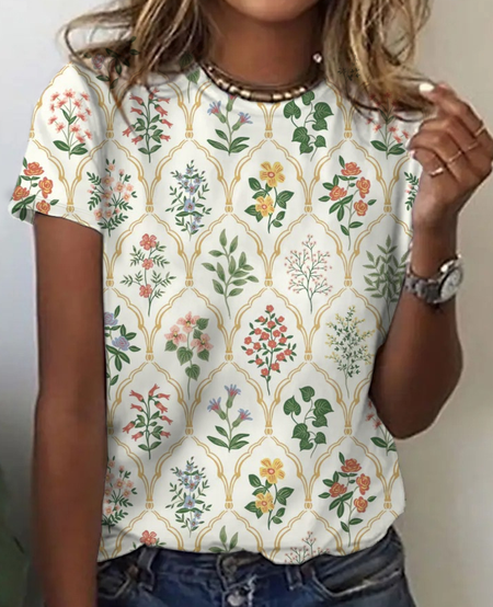 

Vintage flower Print T-Shirt, Apricot, T-shirts