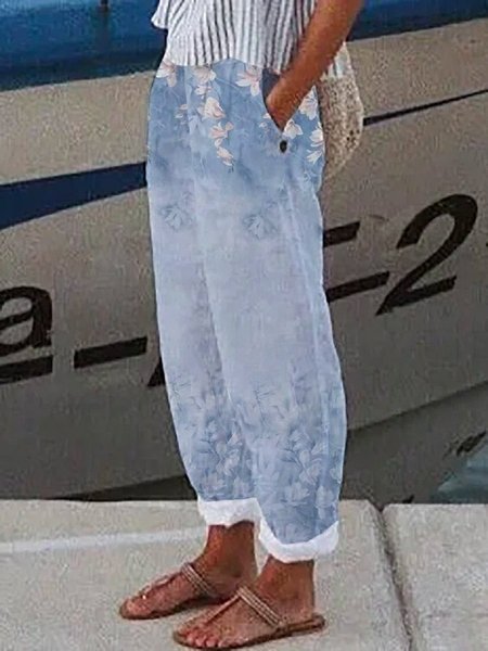 

Casual Floral Long Pant, Blue, Pants