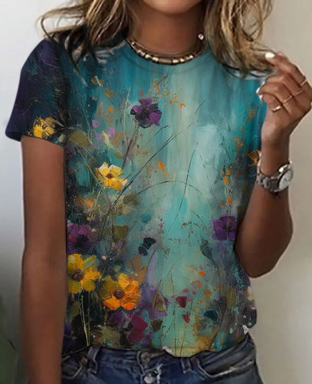 

Vintage flower Print T-Shirt, Green, T-shirts