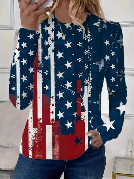 

Women America Flag Long Sleeve Tee T-shirt Crew Neck Printing Casual Spring/Fall Graphic Tee Top, As picture, T-Shirts