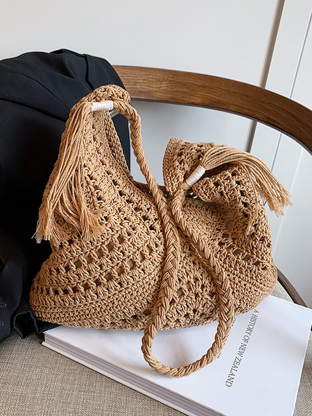 

Vacation Bamboo Weaving With Internal Pouch, Brown, Shoulder Bags