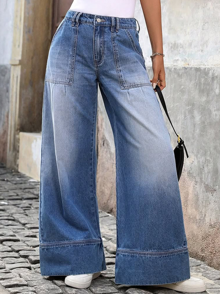 

Zipper Casual Denim Loose Jeans, Blue, Jeans