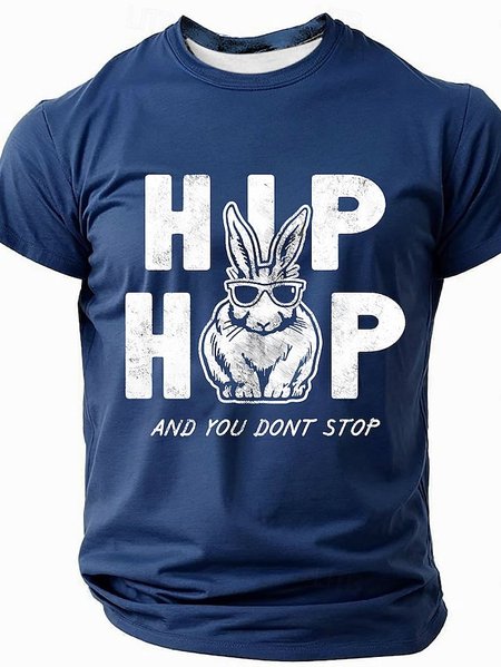 

Mens Easter Hip Hop Bunny Funny Short Sleeve T-Shirt, Navyblue, T-shirts