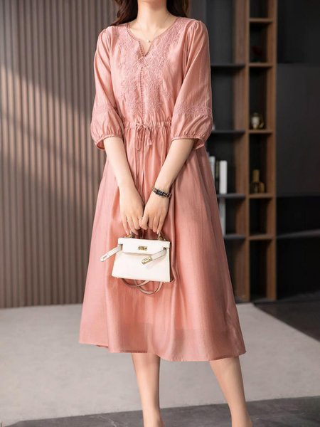 

Elegant Plain Embroidery V Neck Maxi Dress, Pink, Maxi Dresses