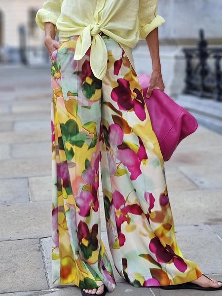 Urban Floral Printing Fashion Pants, As picture, Pants