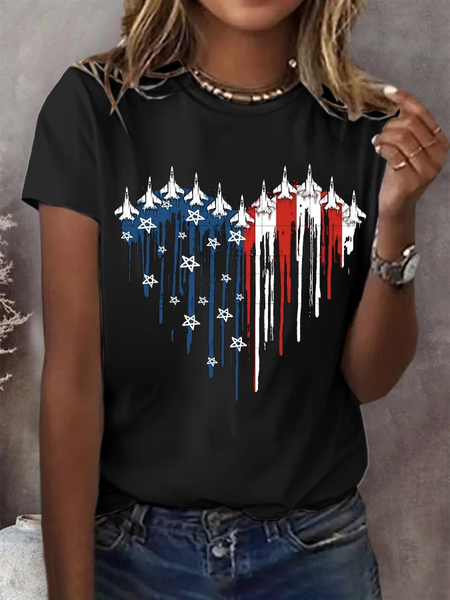 

Women Independence Day (Flag) Short Sleeve Tee T-shirt Crew Neck Printing Casual Summer Graphic Tee Top, Black, T-Shirts