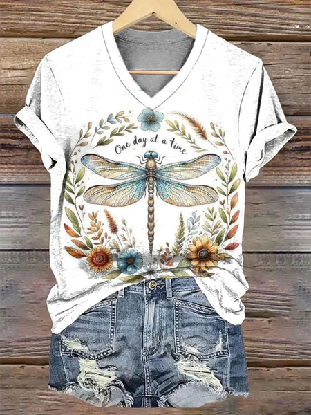 

Regular Fit V Neck Casual T-Shirt, White, T-shirts