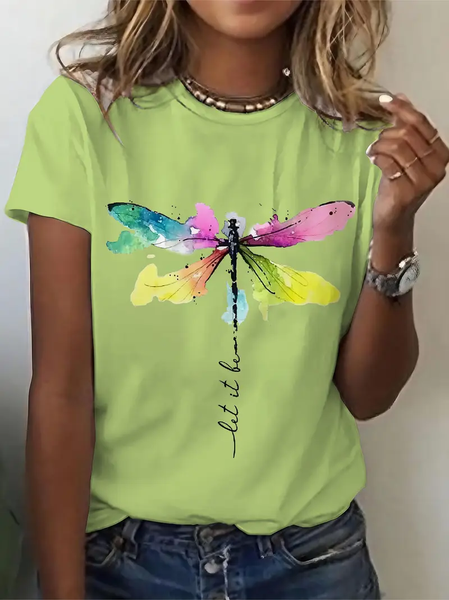 

Women Dragonfly Short Sleeve Tee T-shirt Crew Neck Printing Casual Summer Graphic Tee Top, Green, T-Shirts