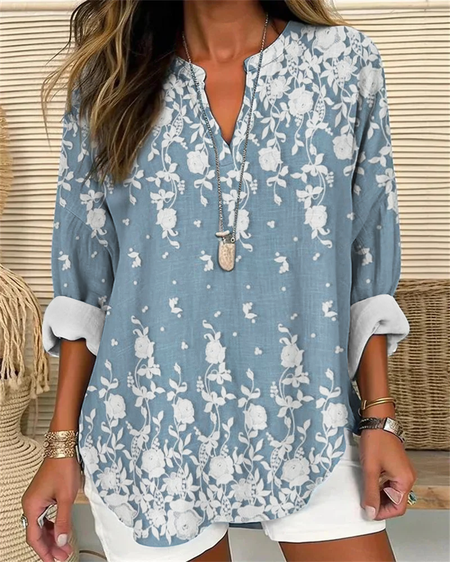

Vintage Flowers Print Blouse, Blue, Blouses