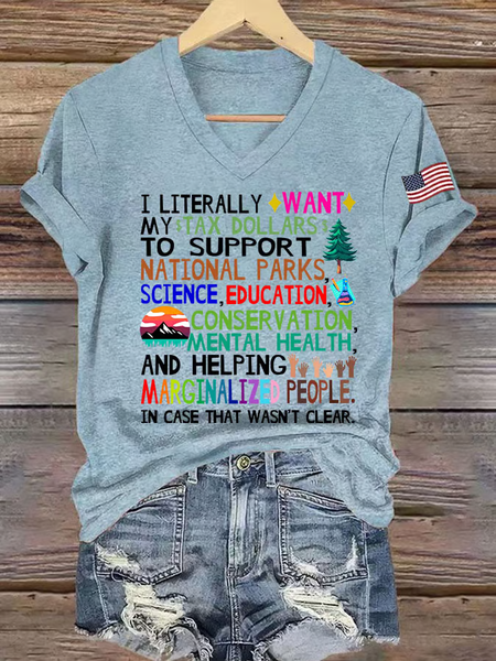 

Women's Support National Parks Print V Neck T-Shirt, Light blue, T-shirts