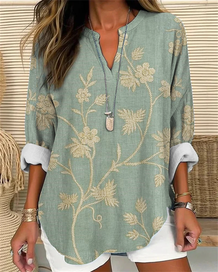 

Flowers Vintage Print Blouse, Green, Blouses