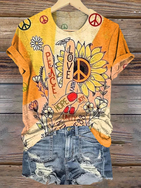 

Casual Geometric Crew Neck Short Sleeve T-shirt, As picture, T-shirts