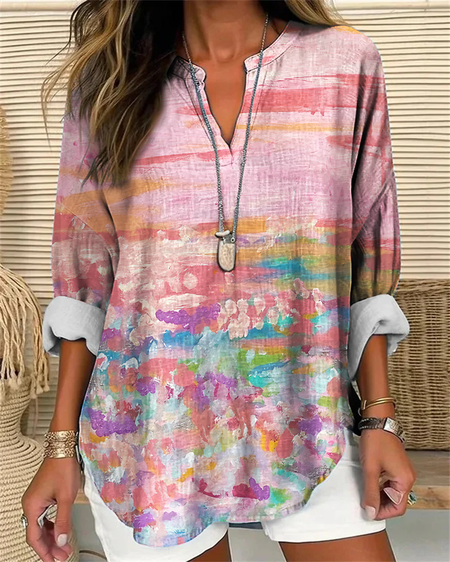 

Abstract color contrast Print T-Shirt, Pink, Blouses