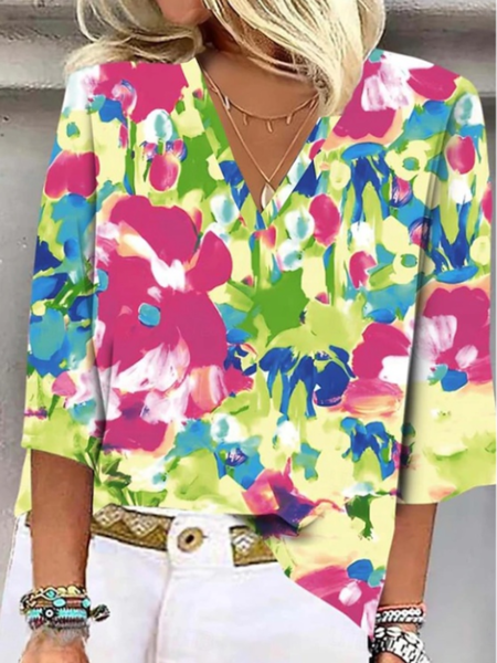 

Women Art Colorful Floral Comfy Loose Blouse For Women, 4xl, Blouses