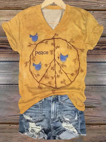 

Cotton Geometric Casual T-Shirt, As picture, T-shirts