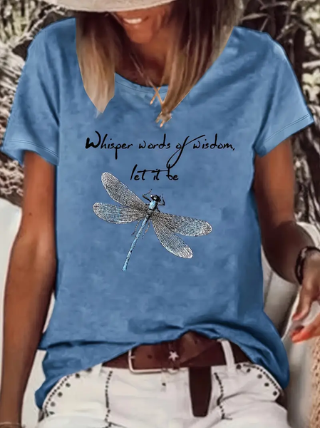 

Women Dragonfly Short Sleeve Tee T-shirt Crew Neck Printing Casual Summer Graphic Tee Top, Blue, T-Shirts