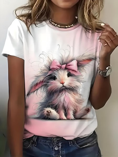 

Casual Easter (rabbit) Crew Neck Short Sleeve T-shirt, As picture, T-shirts