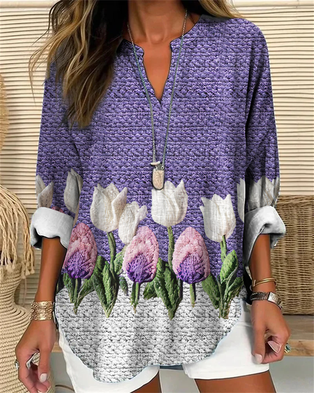 

3D Flowers and plants Blouse, Purple, Blouses