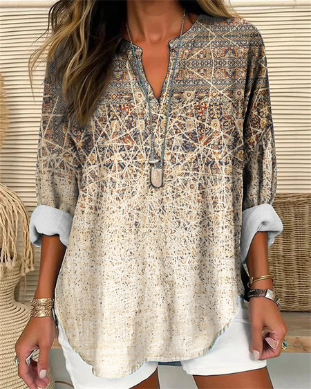 

Abstract geometry Vintage Ethnic Print Blouse, Khaki, Blouses