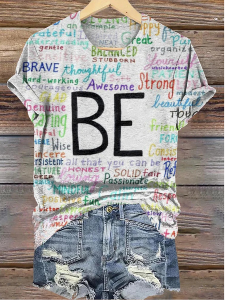 

Women Casual Be Everything Printed V Neck Short Sleeve T-shirt, White, T-shirts