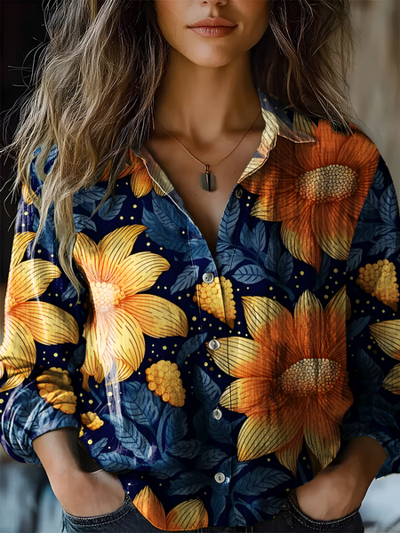 

Women's Art Floral Print Casual Shirt, As picture, Blouses