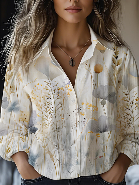 

Women's Art Floral Print Casual Shirt, As picture, Blouses