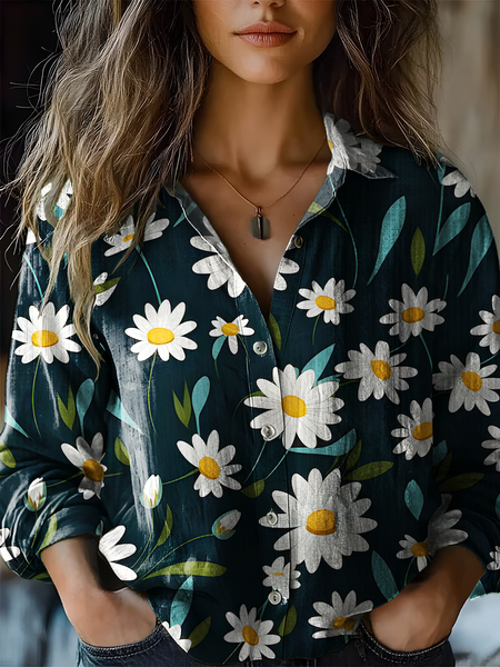 

Women's Art Floral Print Casual Shirt, As picture, Blouses