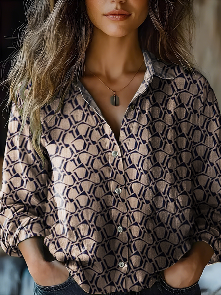 

Women's Abstract Geometric Print Work Shirt Casual Shirt, As picture, Blouses