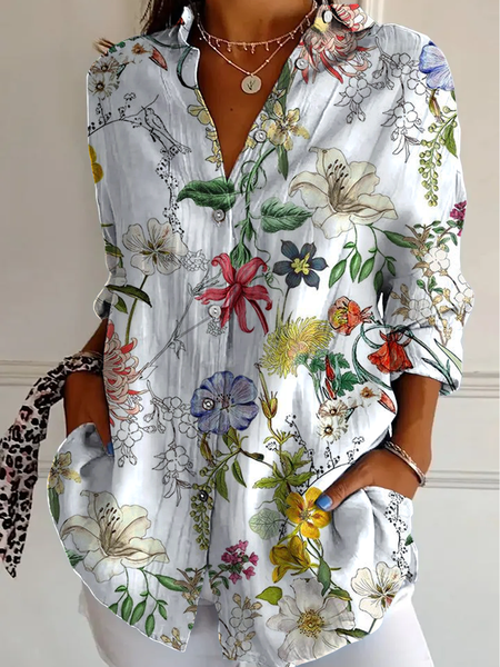 

Flowers Vintage Ethnic Print Blouse, White, Blouses