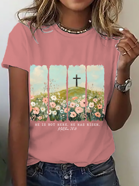 

He Is Risen Png Wildflower Spring Easter Cotton T-Shirt, Orange pink, T-shirts
